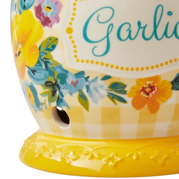 💕 New Pioneer Woman Sweet Romance Yellow Gingham Garlic Keeper - Picture 4 of 9